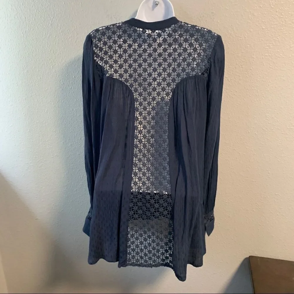 Free People Peasant Blouse Navy Blue